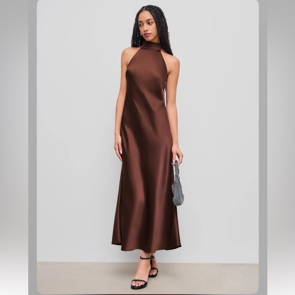 Cider SATIN HALTER NECKLINE BACKLESS MAXI DRESS XS WC8-37